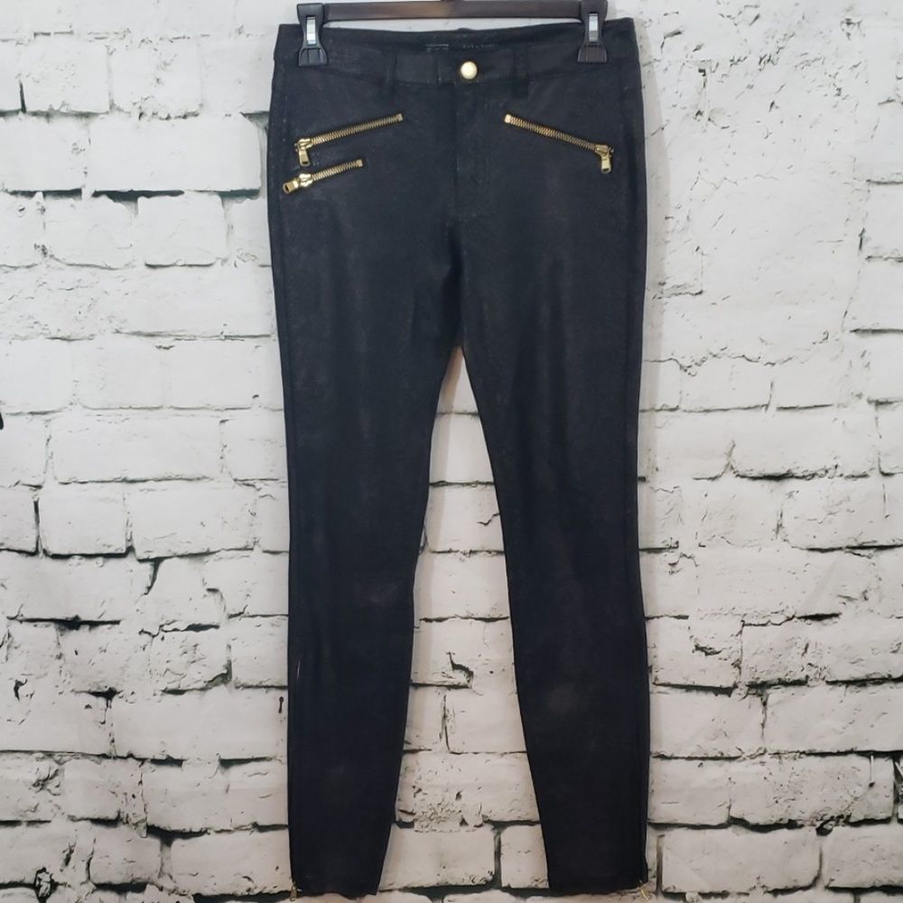 Zara Basic Black Textured Stretch Pants - image 1